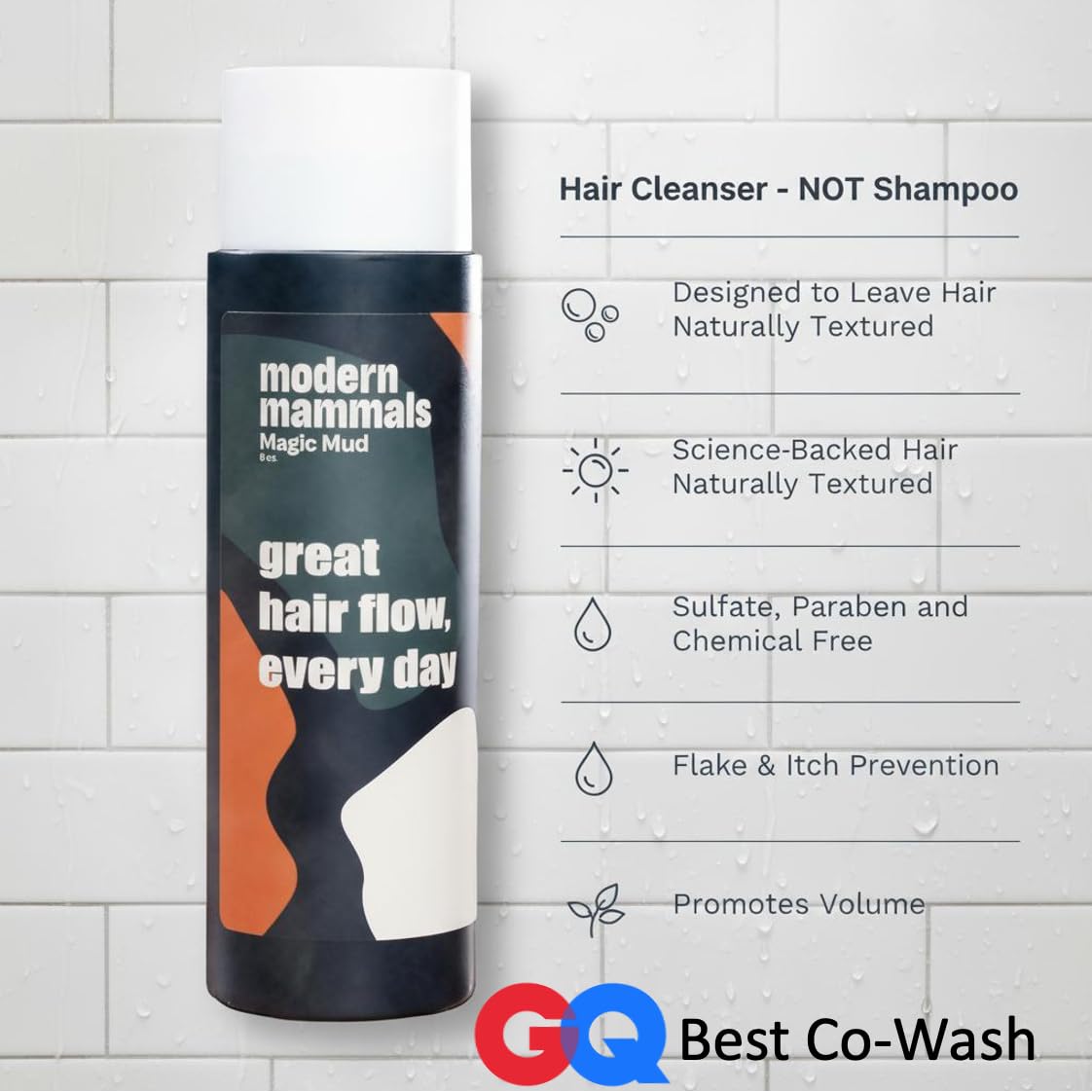Modern Mammals Mens Shampoo Alternative dispense cap enables easy, mess-free application.