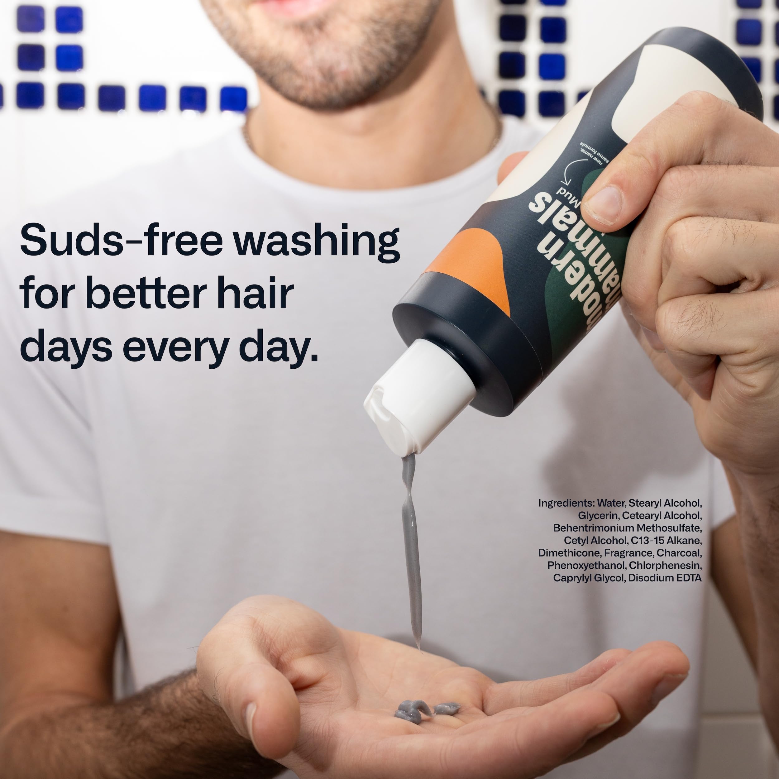 Modern Mammals Mens Shampoo Alternative packaging emphasizes minimal ingredients and clean routine.