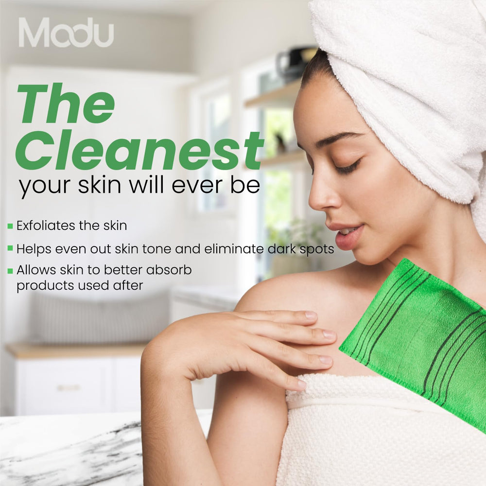 Modu body scrub mitt being washed and dried to show durability