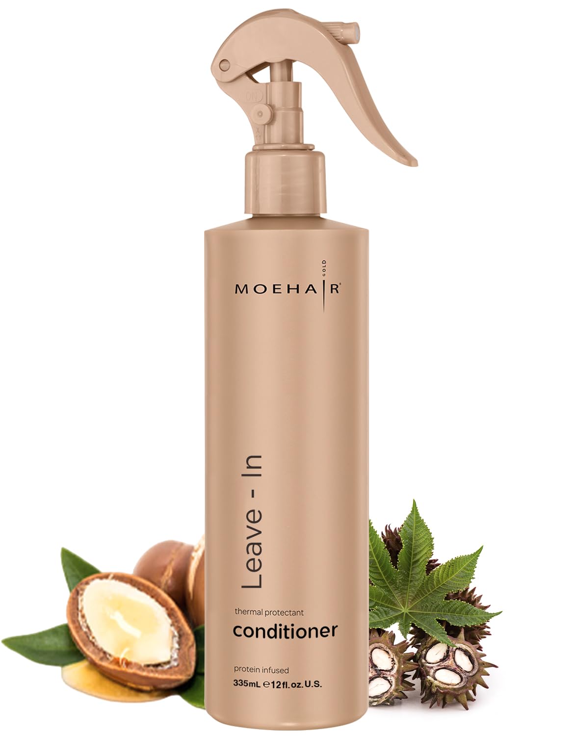 MOEHAIR Leave-in Conditioner bottle with pump provides frizz control for all hair types