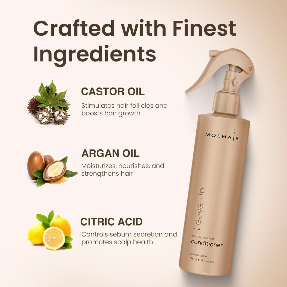 MOEHAIR Leave-in Conditioner bottle-dispense delivers quick detangling and smoother styling after washing