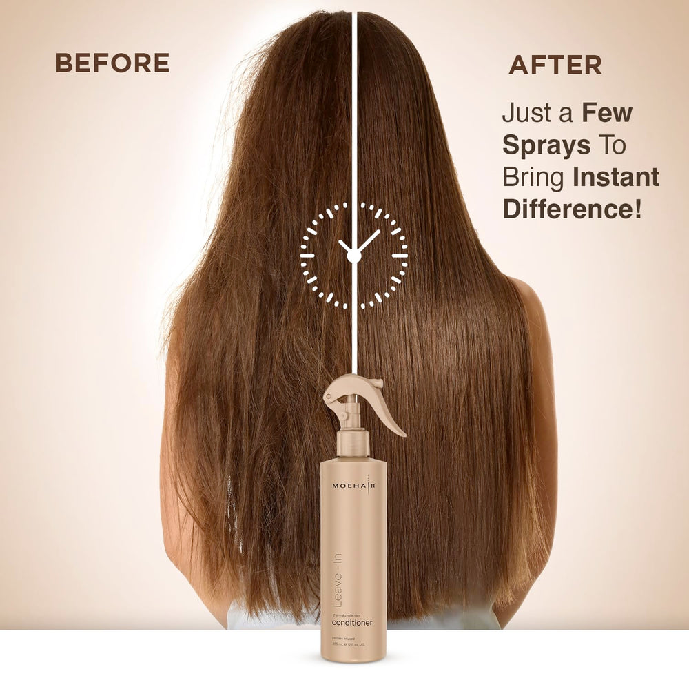 MOEHAIR Leave-in Conditioner packaging is travel-ready for on-the-go hydration