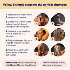 Moerie conditioner bottle front suggests smooth, thicker, shiny hair.