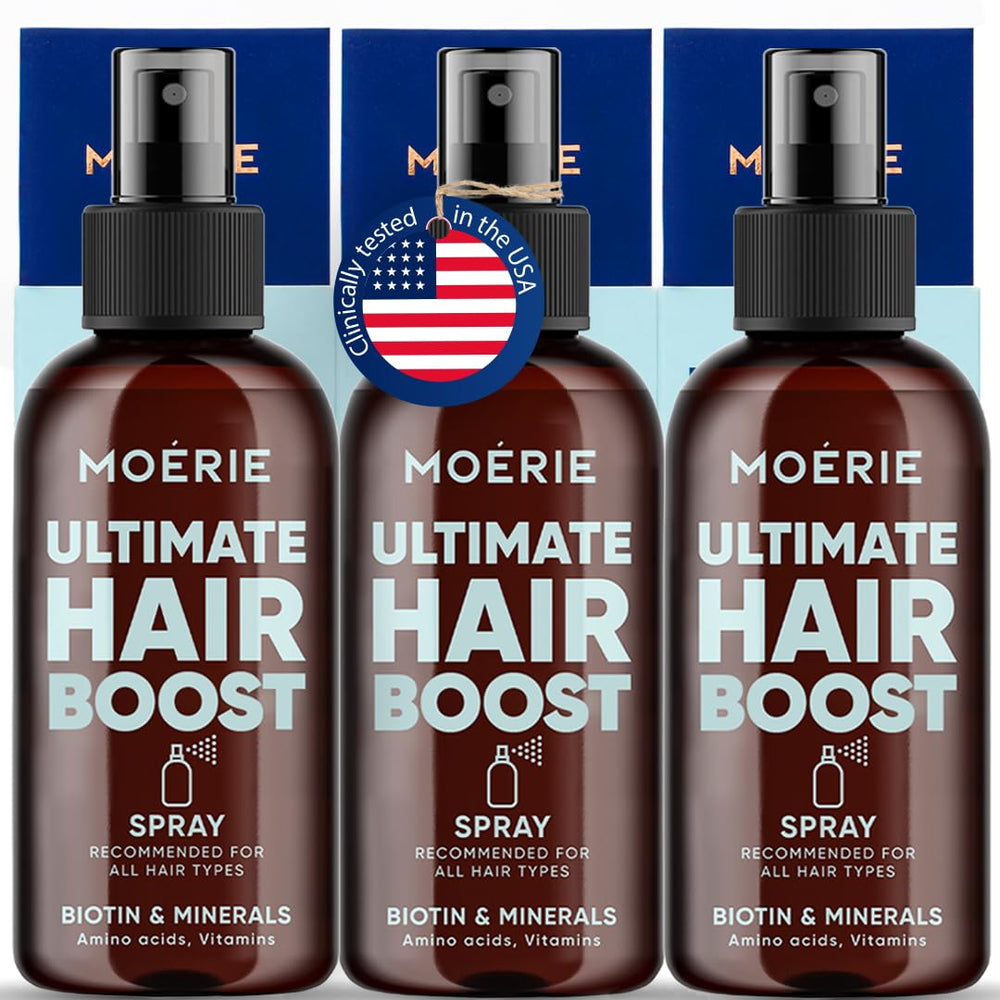 Moerie Ultimate Hair Boost Spray: aplicación en cuero cabelludo para mayor densidad y frescura