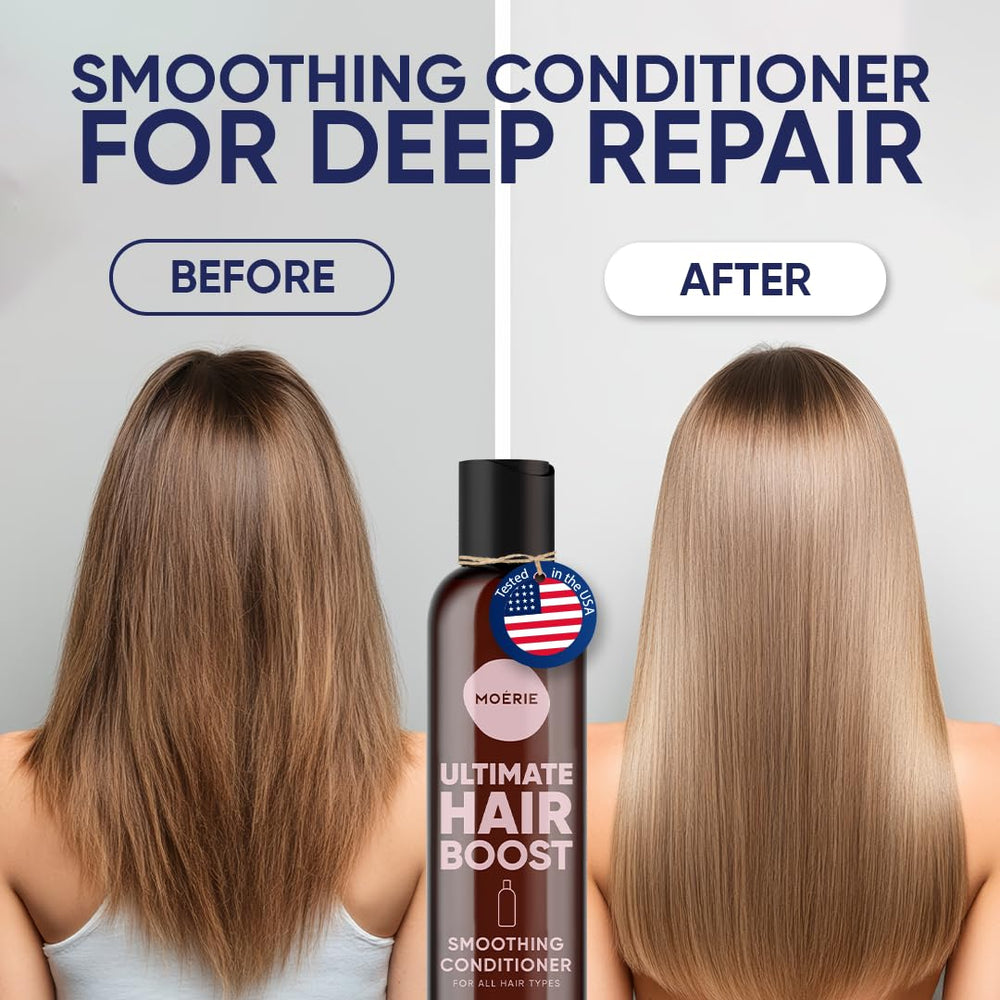 Moerie conditioner being poured shows easy daily use in busy routines