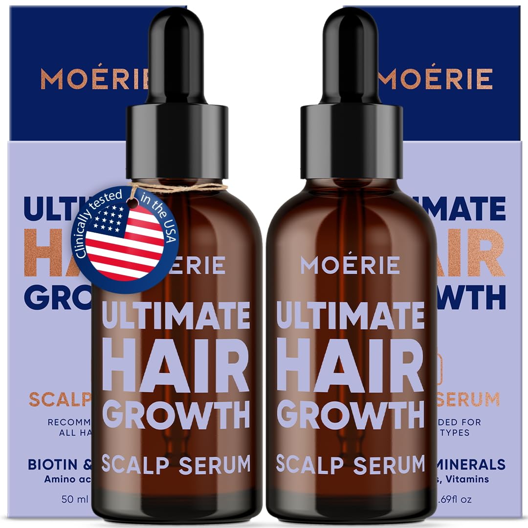 Moerie Ultimate Hair Growth Serum bottle for easy daily scalp care promoting healthy-looking roots
