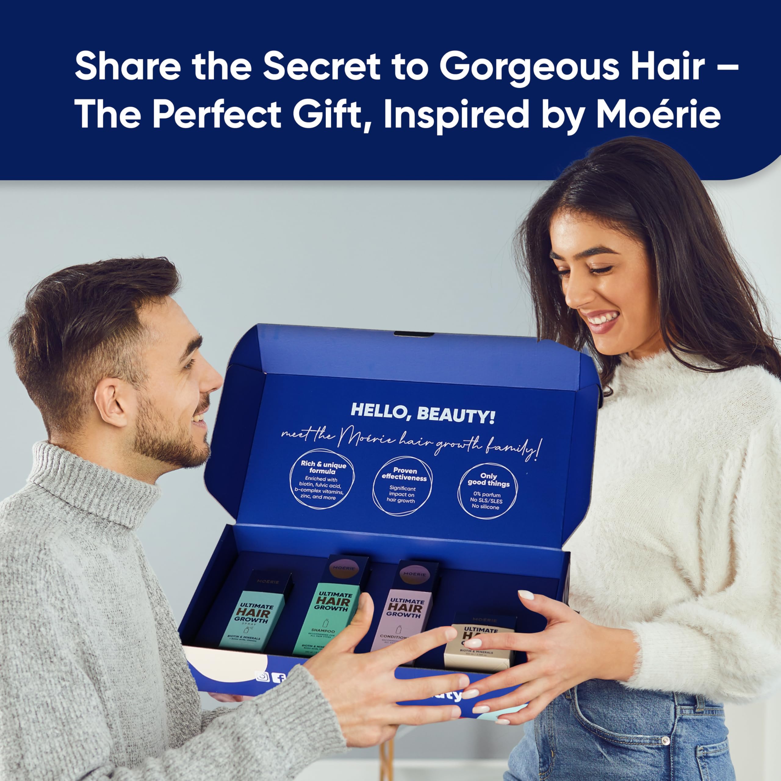 Moerie packaging shows compact 8.45 fl oz bottle and sustainable design