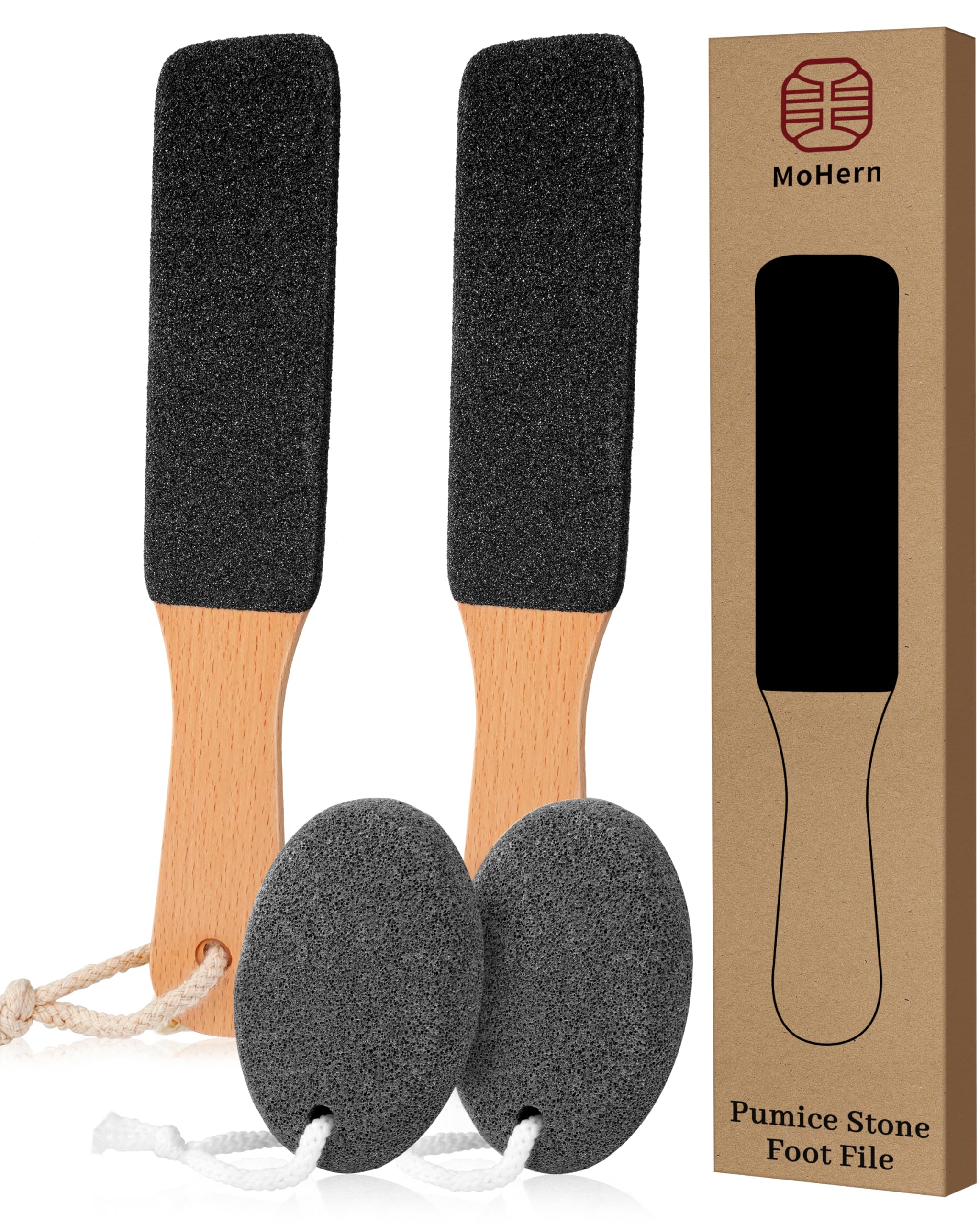 MoHern pumice-stone-foot-file-wooden-handle provides ergonomic grip for easy callus removal.