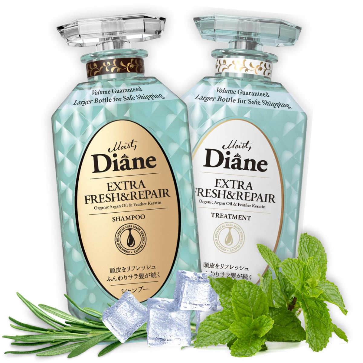 Moist Diane anti-dandruff shampoo bottle promotes scalp refresh and flake reduction.
