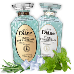 Moist Diane anti-dandruff shampoo bottle promotes scalp refresh and flake reduction.