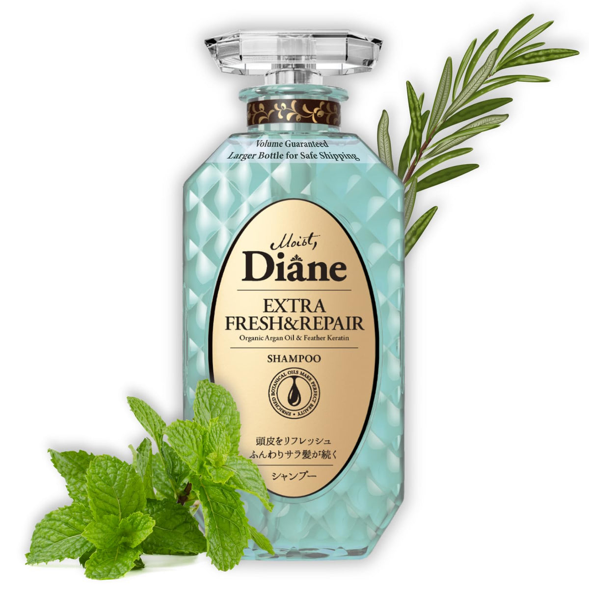 Moist Diane Argan Oil Shampoo bottle highlighting argan infusion for scalp relief.