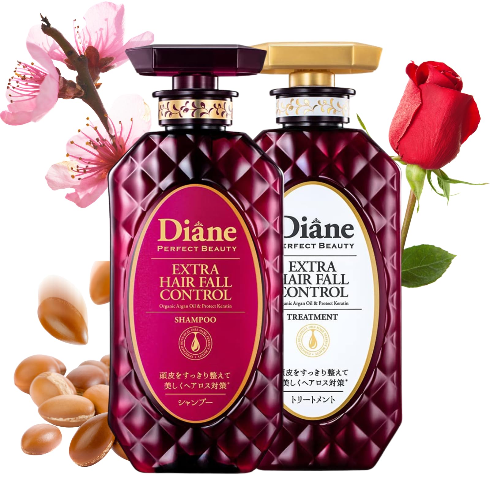 Moist Diane hair fall control shampoo bottle promotes scalp nourishment and thicker-looking hair.