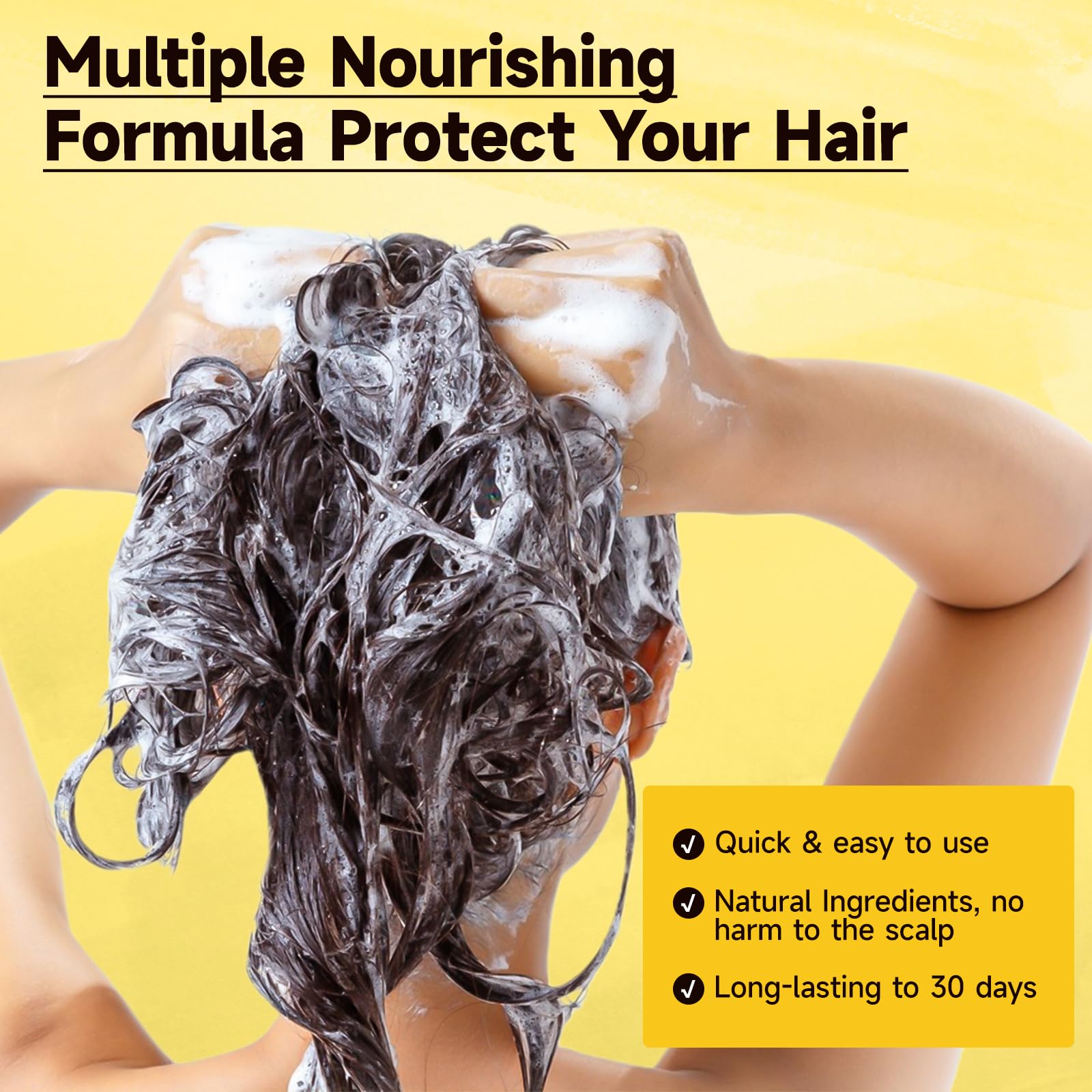 MOISTAR shampoo applied to dry hair for 15–25 minute processing