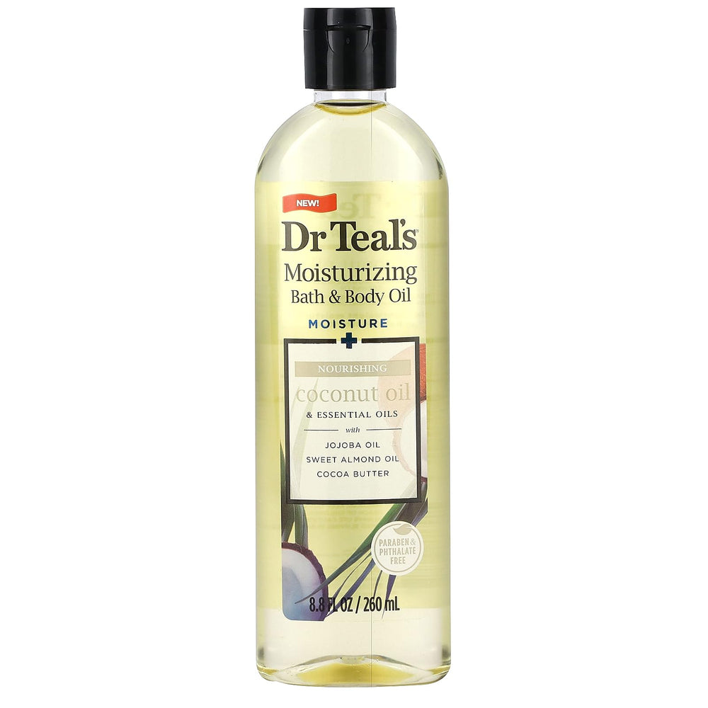 Moisturizing Nourishing Bath Oil bottle pour for quick skin hydration after shower.