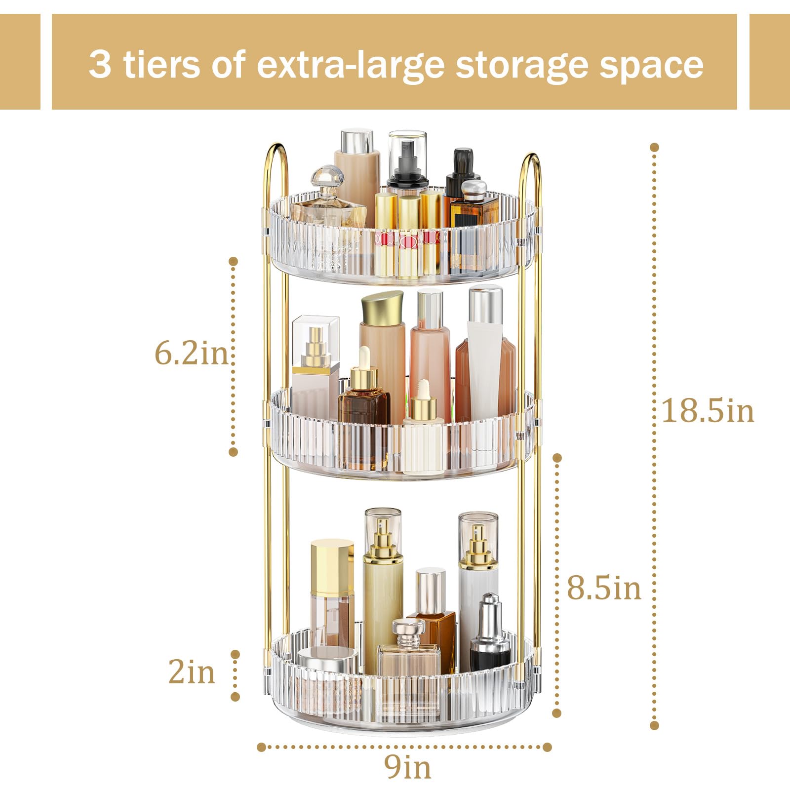 MOKANI 360 rotating organizer contents organized, showcasing versatile storage.