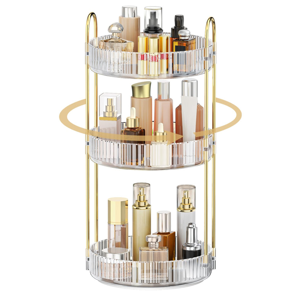 MOKANI 360 rotating organizer top view demonstrates easy cosmetics access.