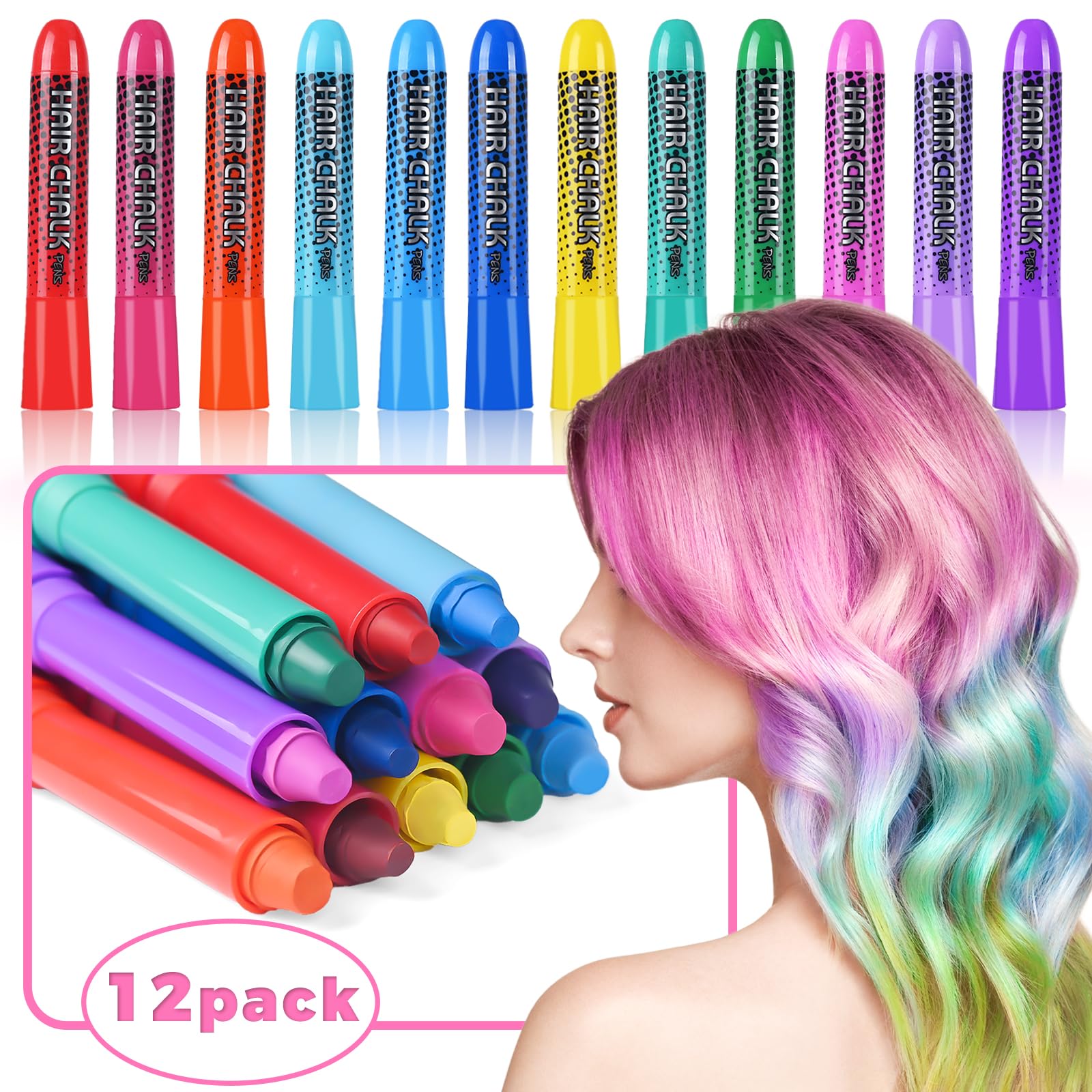 Mokasakiso hair chalk twist application demonstrates easy color application.
