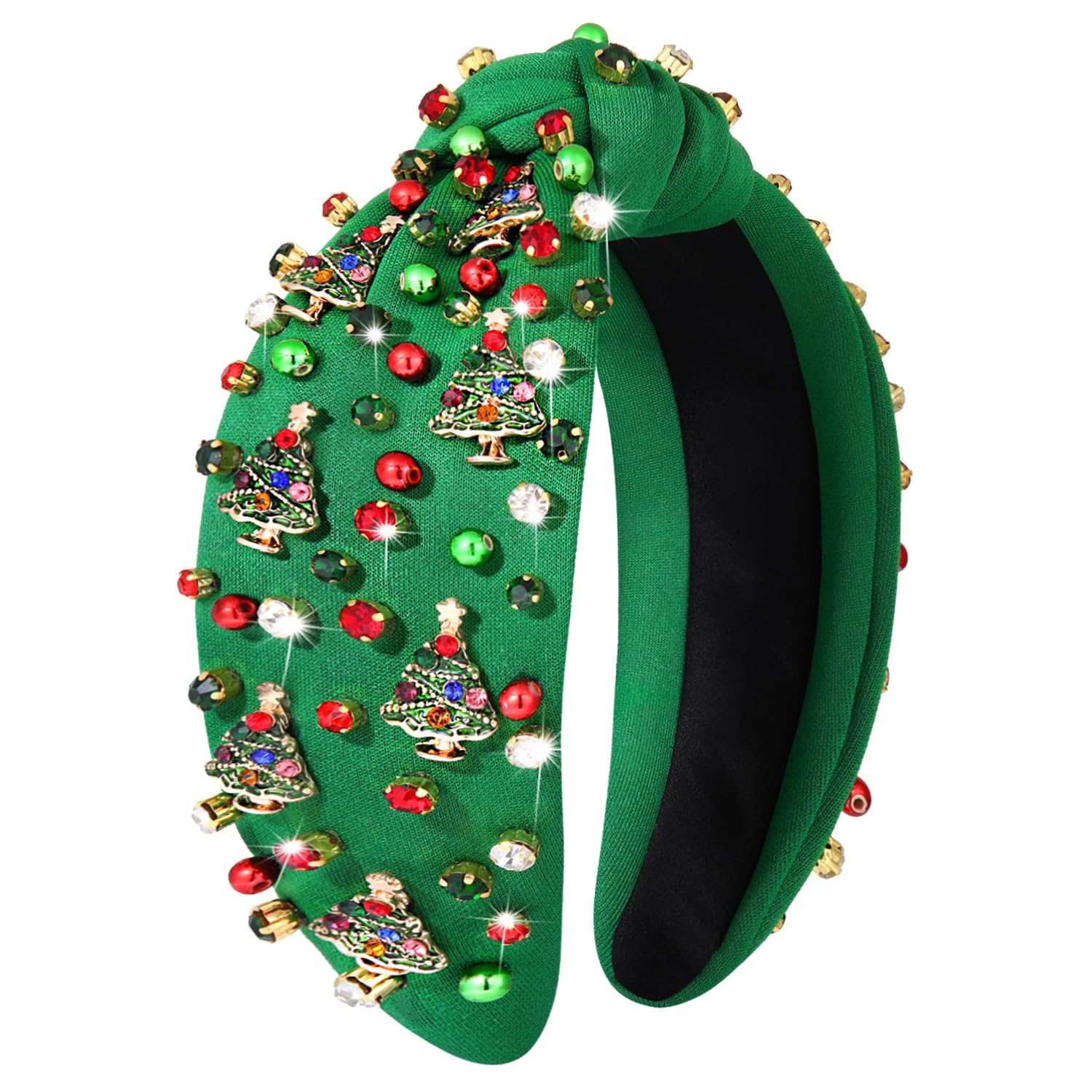 mokkia christmas headband with red plaid top knot and rhinestones for festive sparkle.