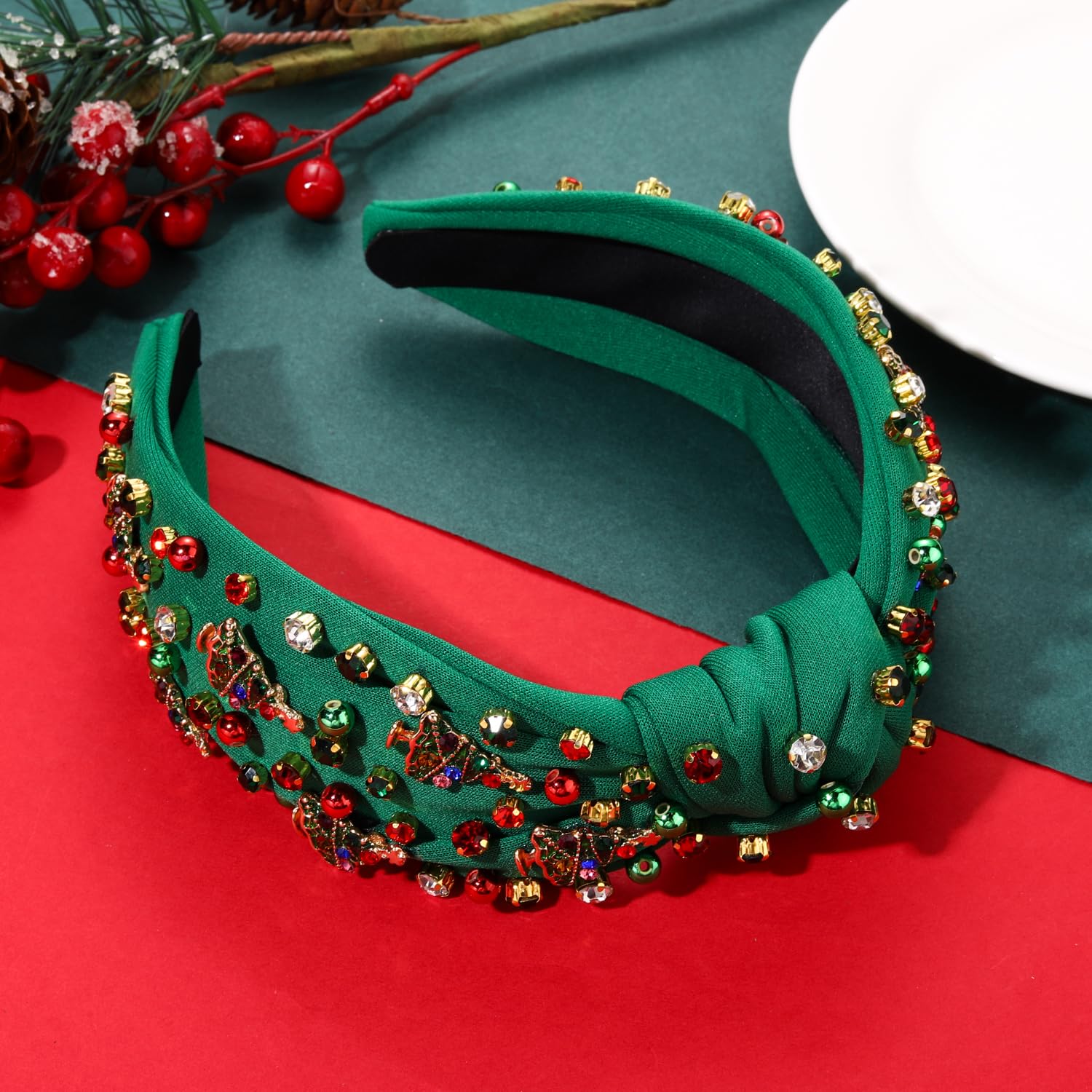mokkia christmas headband accented with snowflakes for wintry elegance.