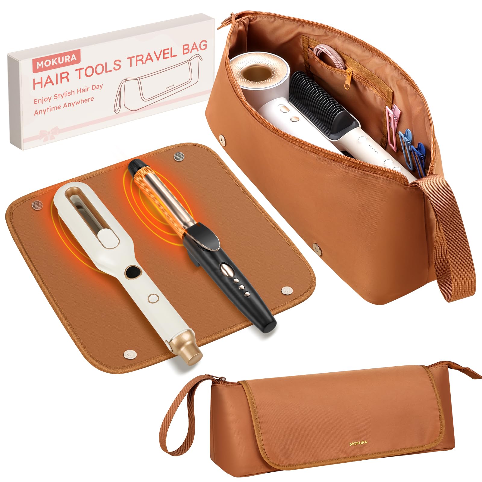 MOKURA hot hair tools travel bag with magnetic detachable feature for quick on-the-go organization.