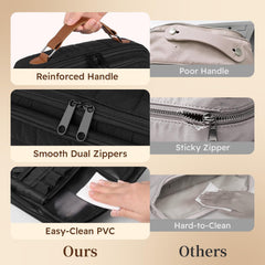 MOKURA Quilted Makeup Bag adjustable dividers demonstrating customizable space for essentials.
