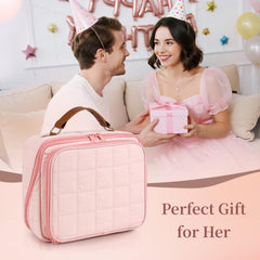 MOKURA Quilted Makeup Bag jewelry compartment keeps necklaces tangle-free during travel.