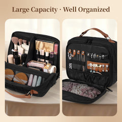MOKURA Quilted Makeup Bag jewelry compartment close-up showing tangle-free cosmetics storage.