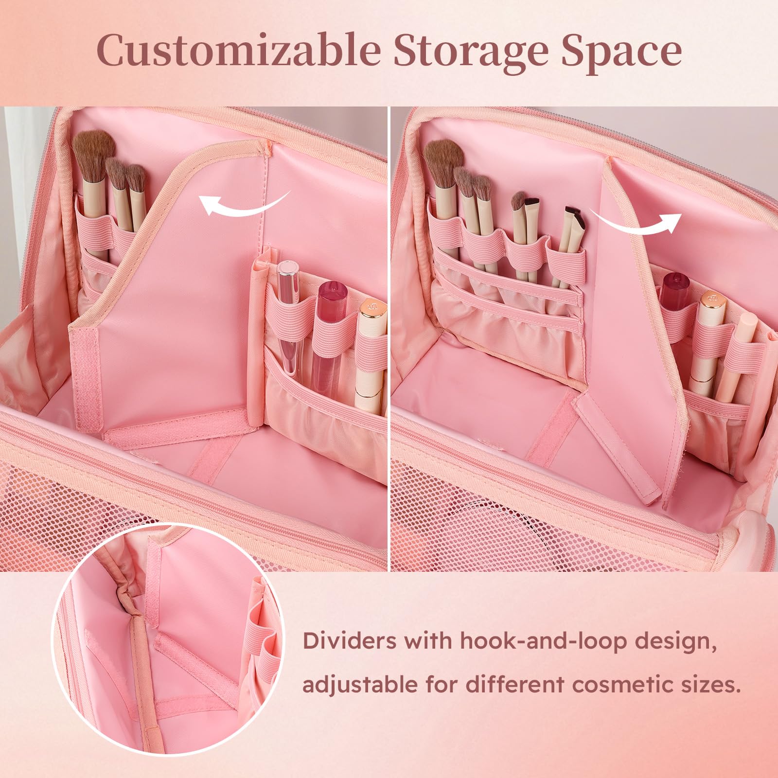 MOKURA Standing makeup bag with foldable panel doubles as a phone or mirror stand.