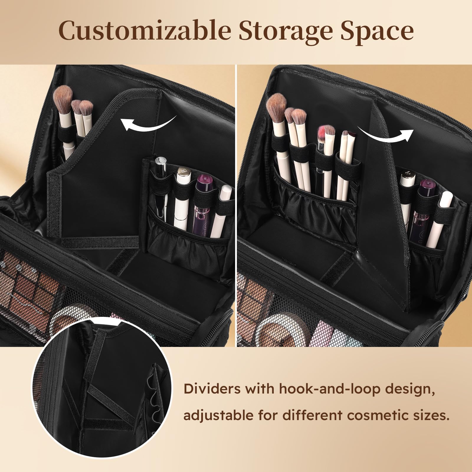 MOKURA Quilted Makeup Bag upright standing with panels for easy access.