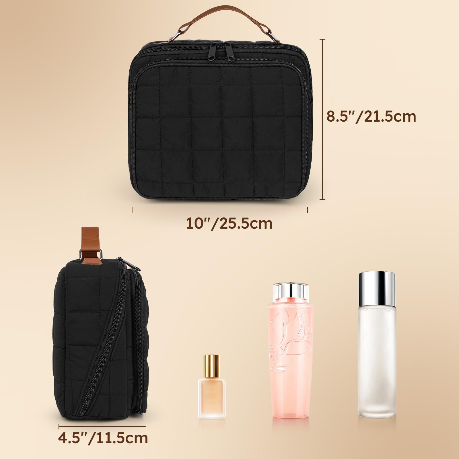 MOKURA Quilted Makeup Bag waterproof lining dries quickly after spills.