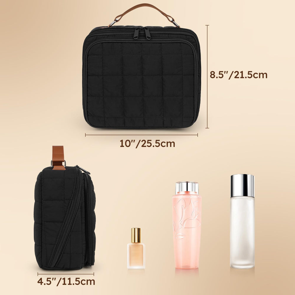 MOKURA Quilted Makeup Bag waterproof lining dries quickly after spills.