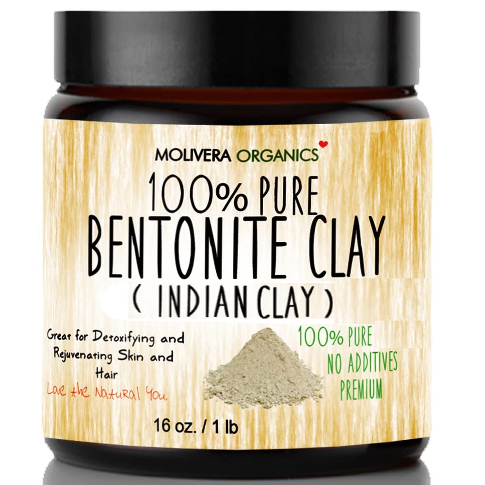 Molivera Organics bentonite clay packaging shows USA-made purity with eco-friendly materials.