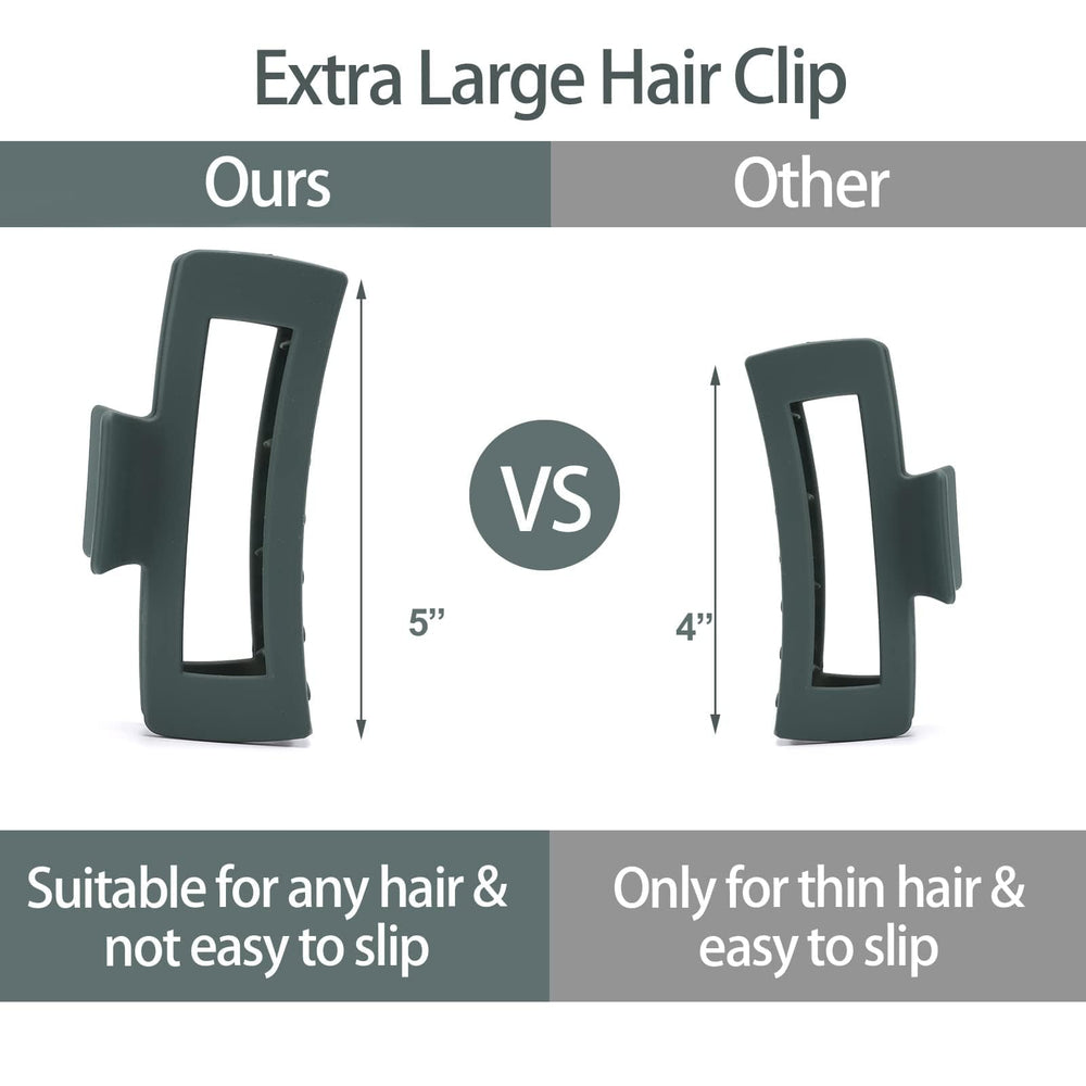 Molizummy jumbo claw clip in light green resting on straight hair for all-day style.