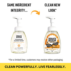 Molly's Suds Foaming Hand Soap Citrus Grove bottle label highlights clean ingredients and cruelty-free ethics.