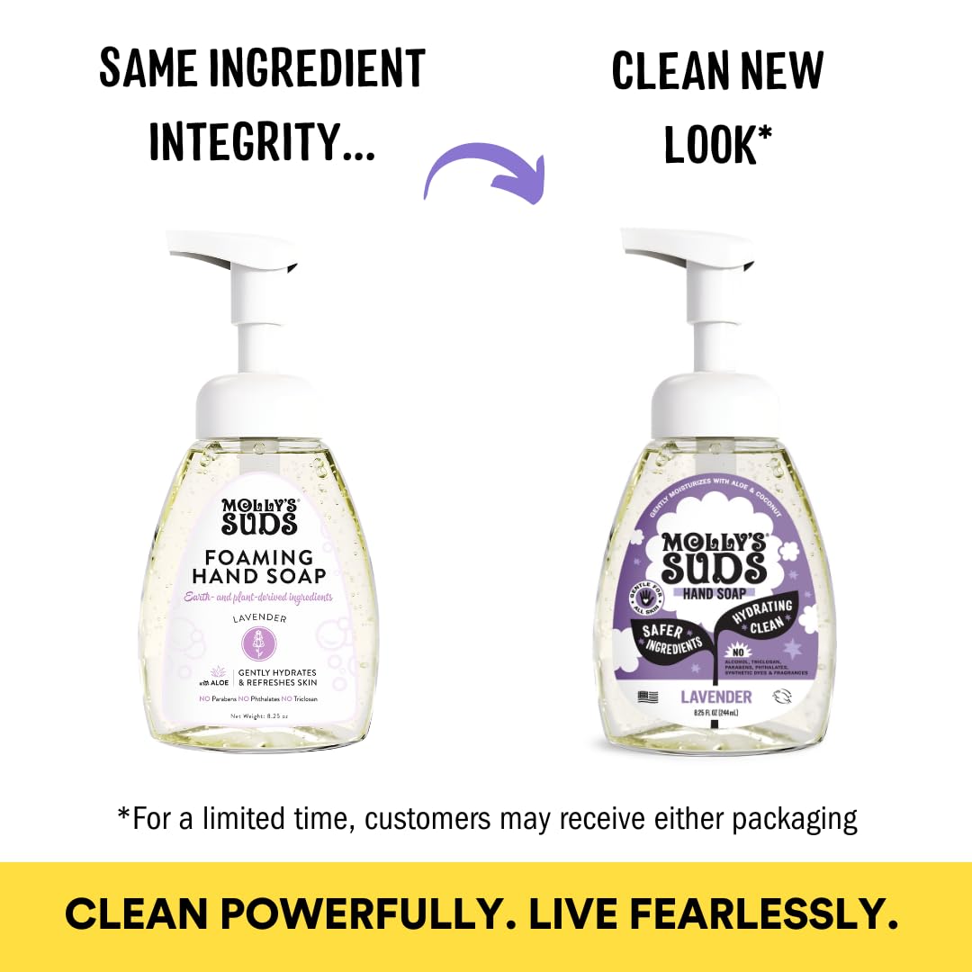 Molly's Suds lavender pump-top bottle with easy, mess-free hand washing.