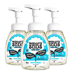 Molly's Suds foaming hand soap peppermint bottle 3-pack ready for kitchens and baths