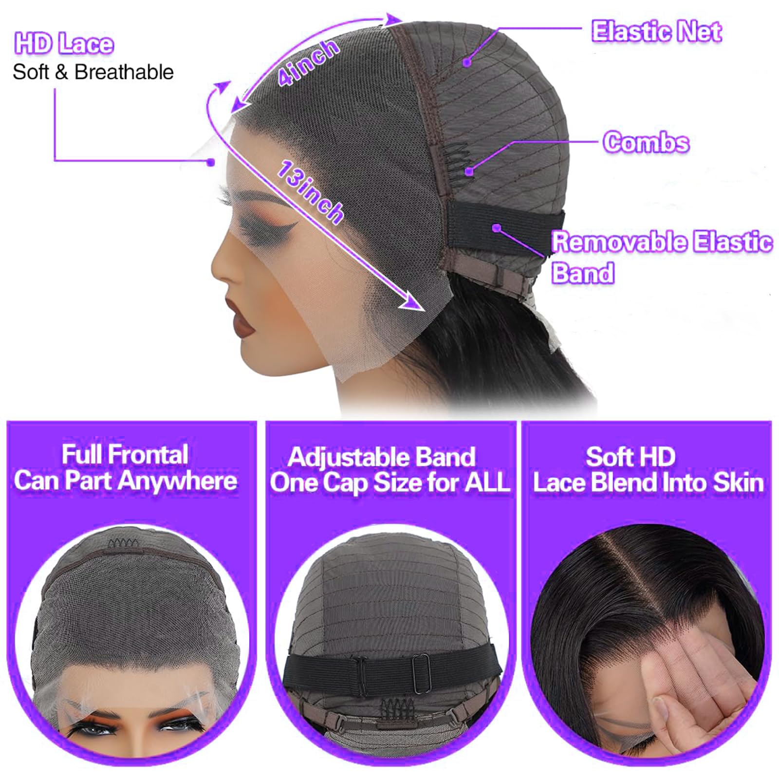 Momaksa glueless cap with adjustable straps for secure fit.