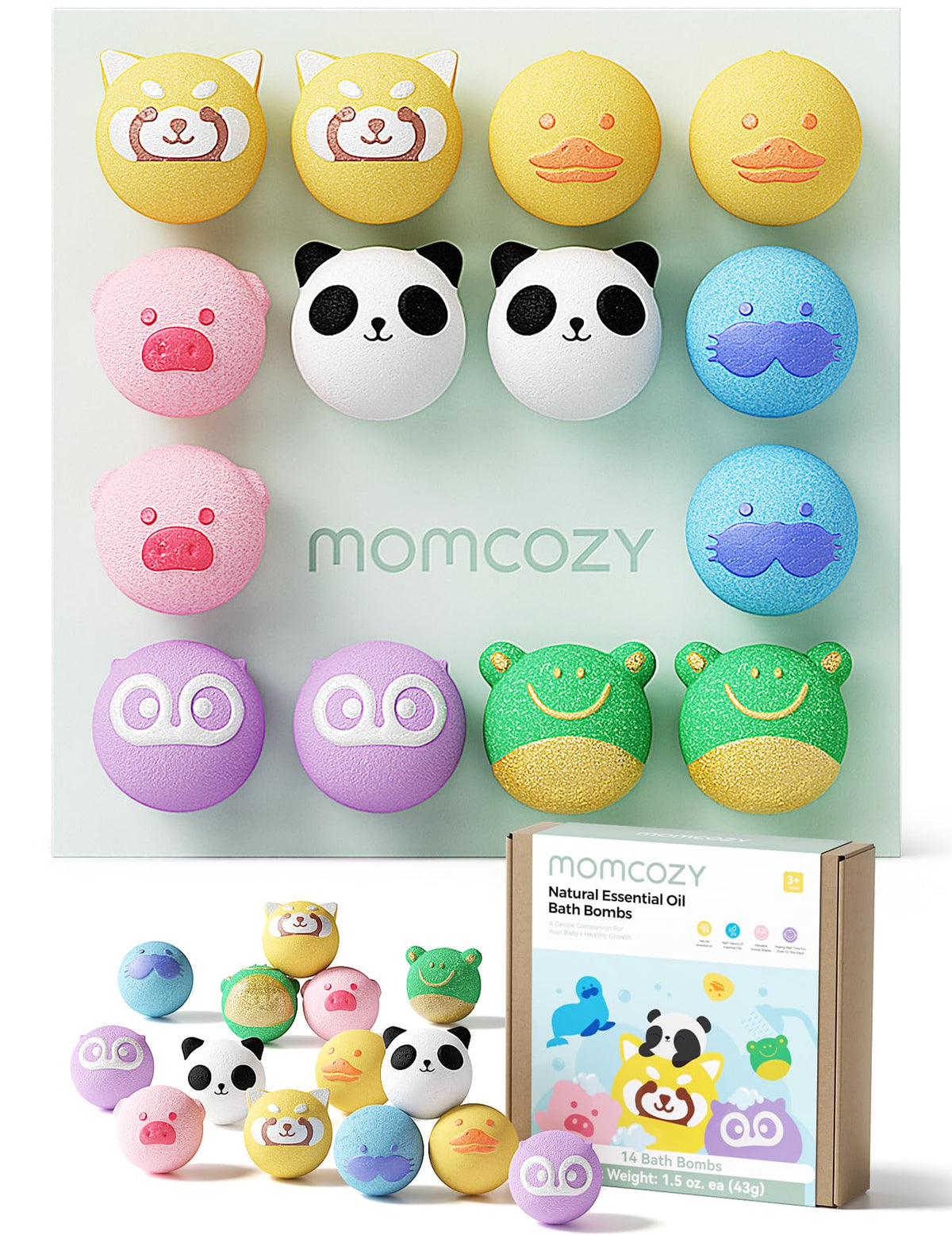Momcozy animal bath bombs reveal seven adorable 3D animals for playful bath time.