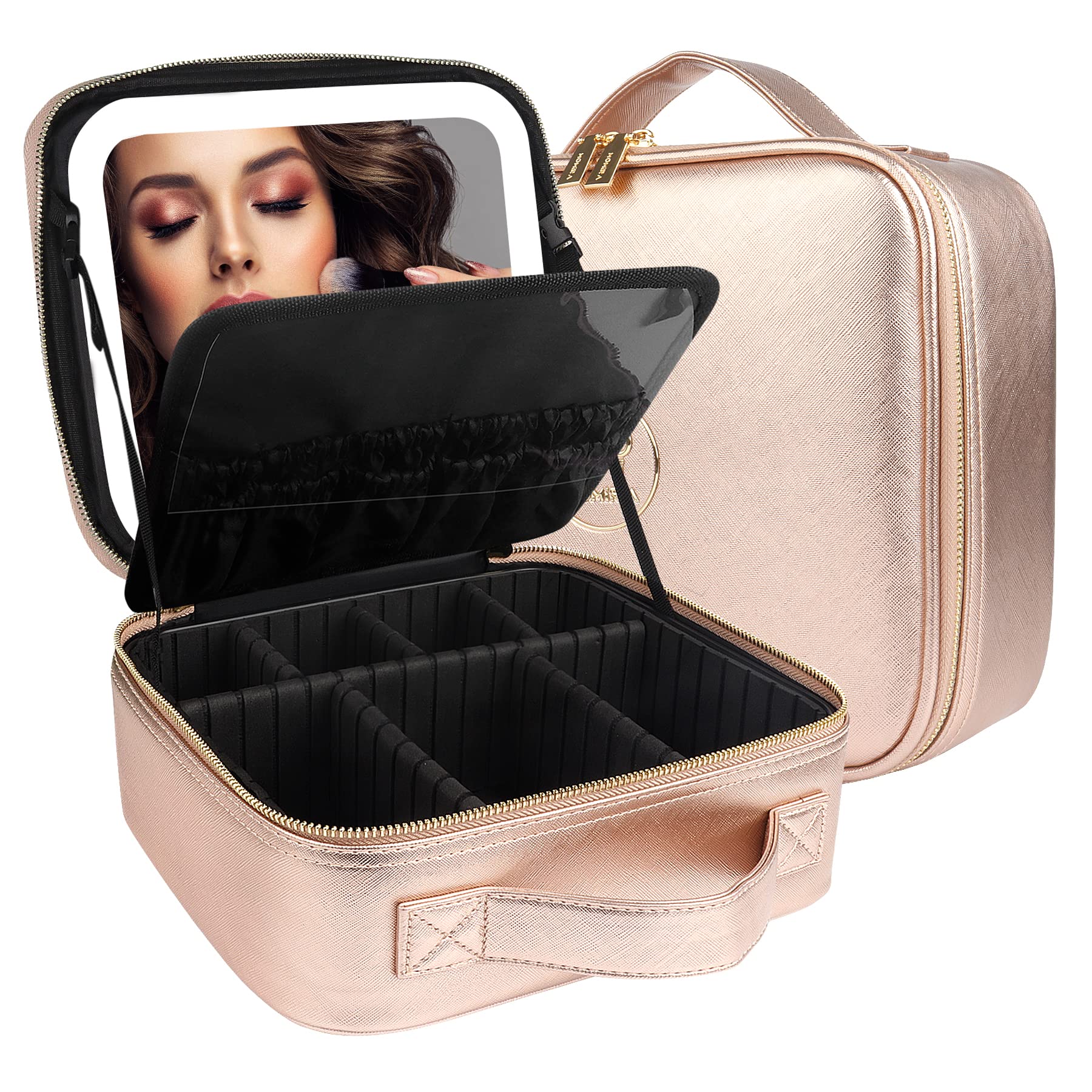 MOMIRA travel makeup bag with lighted mirror enables precise on-the-go touch-ups.