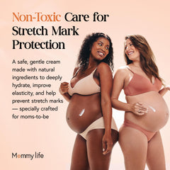 MOMMY LIFE Preggie Paste ingredient-list collage highlighting botanical oils and natural nourishment