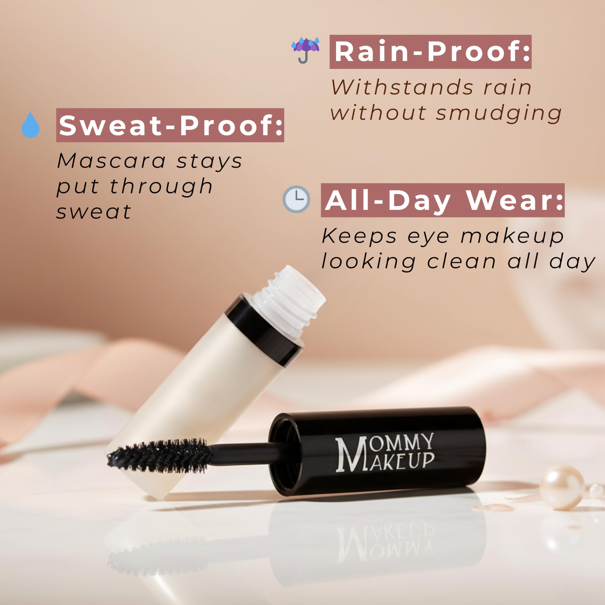 Mommy Makeup Lash Shield Top Coat clear-formula shot highlights tear- and sweat-proof protection.