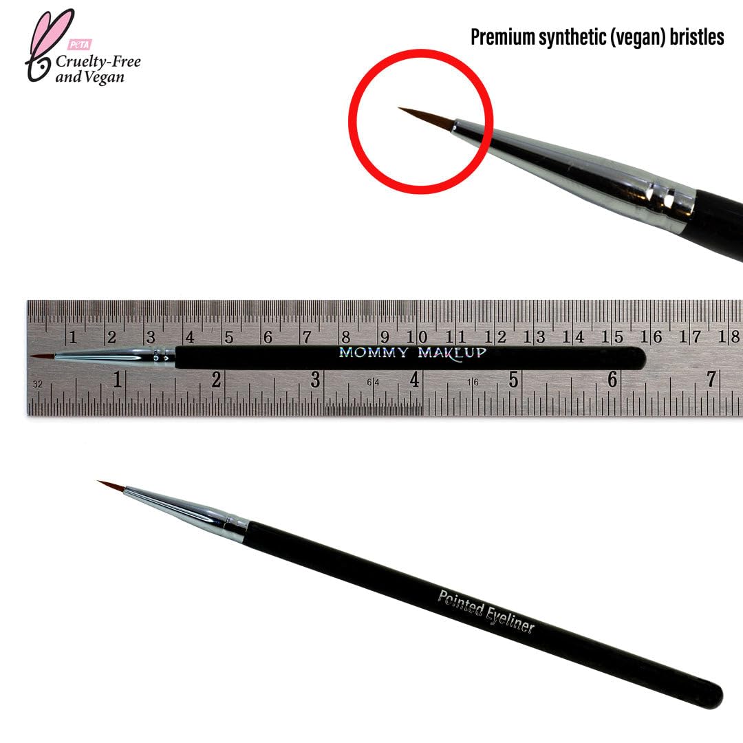 Mommy Makeup precision-tip eyeliner brush closeup for flawless lash-line definition.