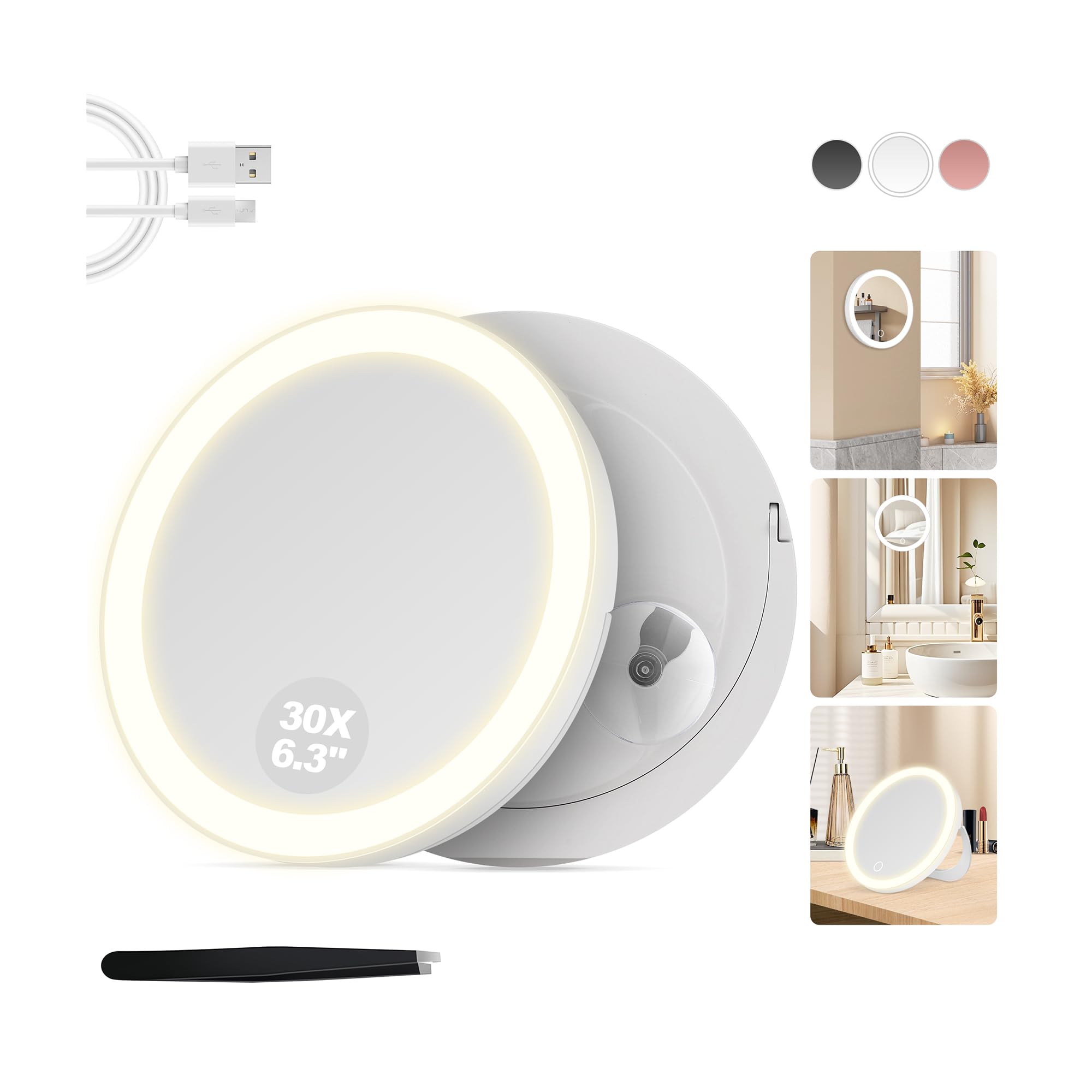MOMOKUBA 30X magnifying mirror with suction cup for precise makeup application