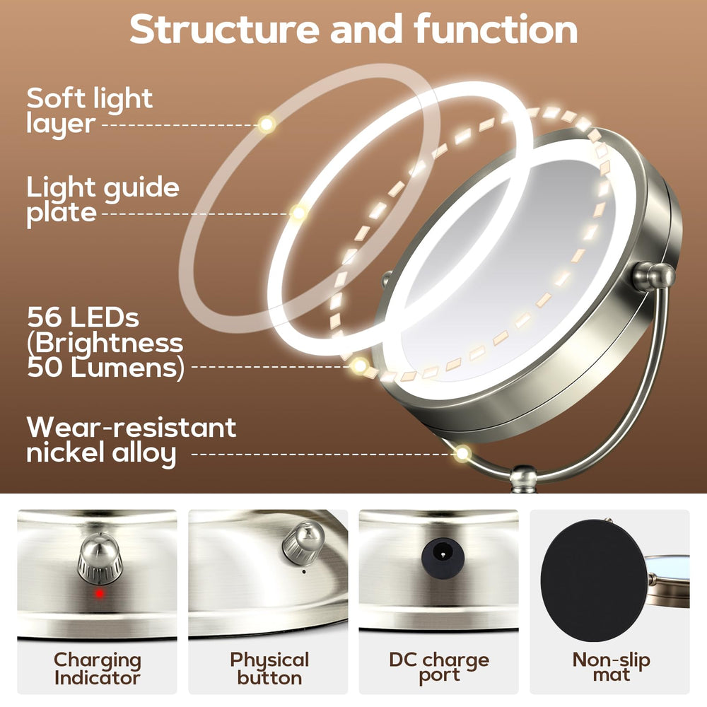 MOMOKUBA battery-powered mirror with long-lasting LEDs for cordless use
