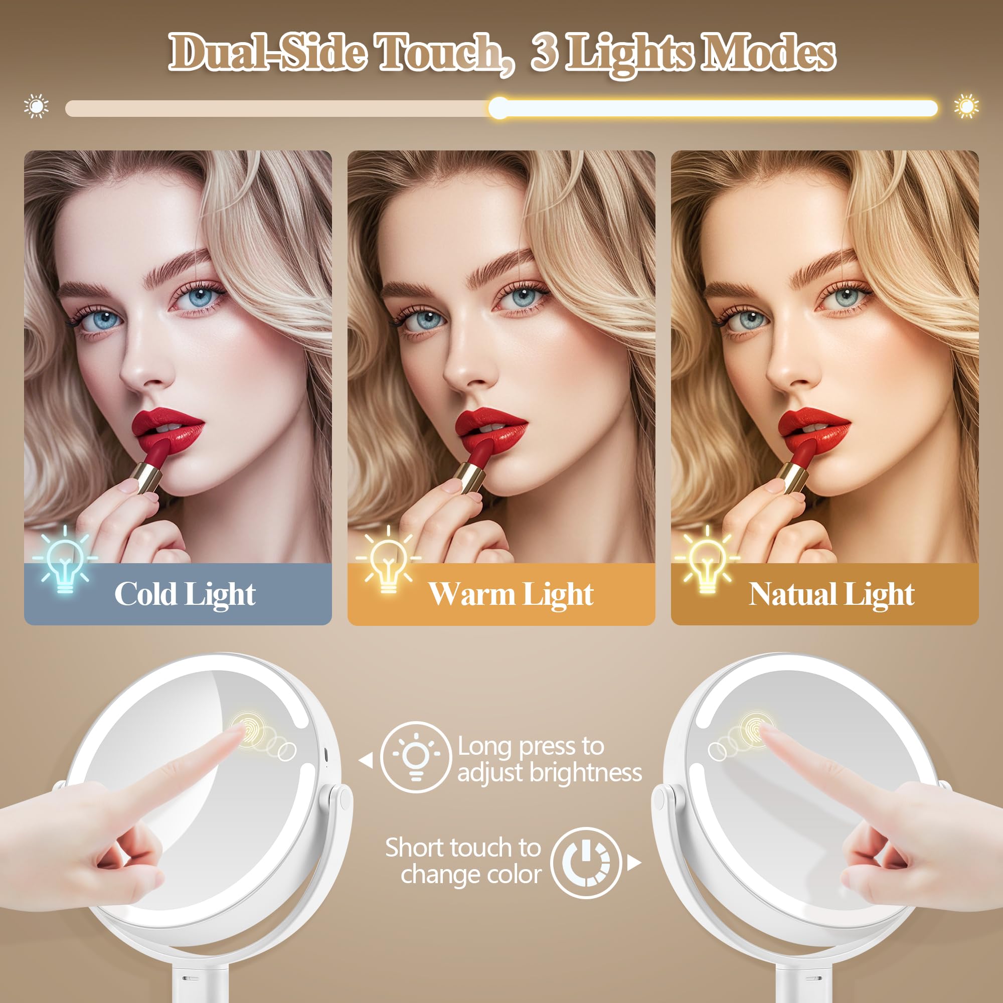 MOMOKUBA makeup mirror offers 3 color temperatures for different lighting needs