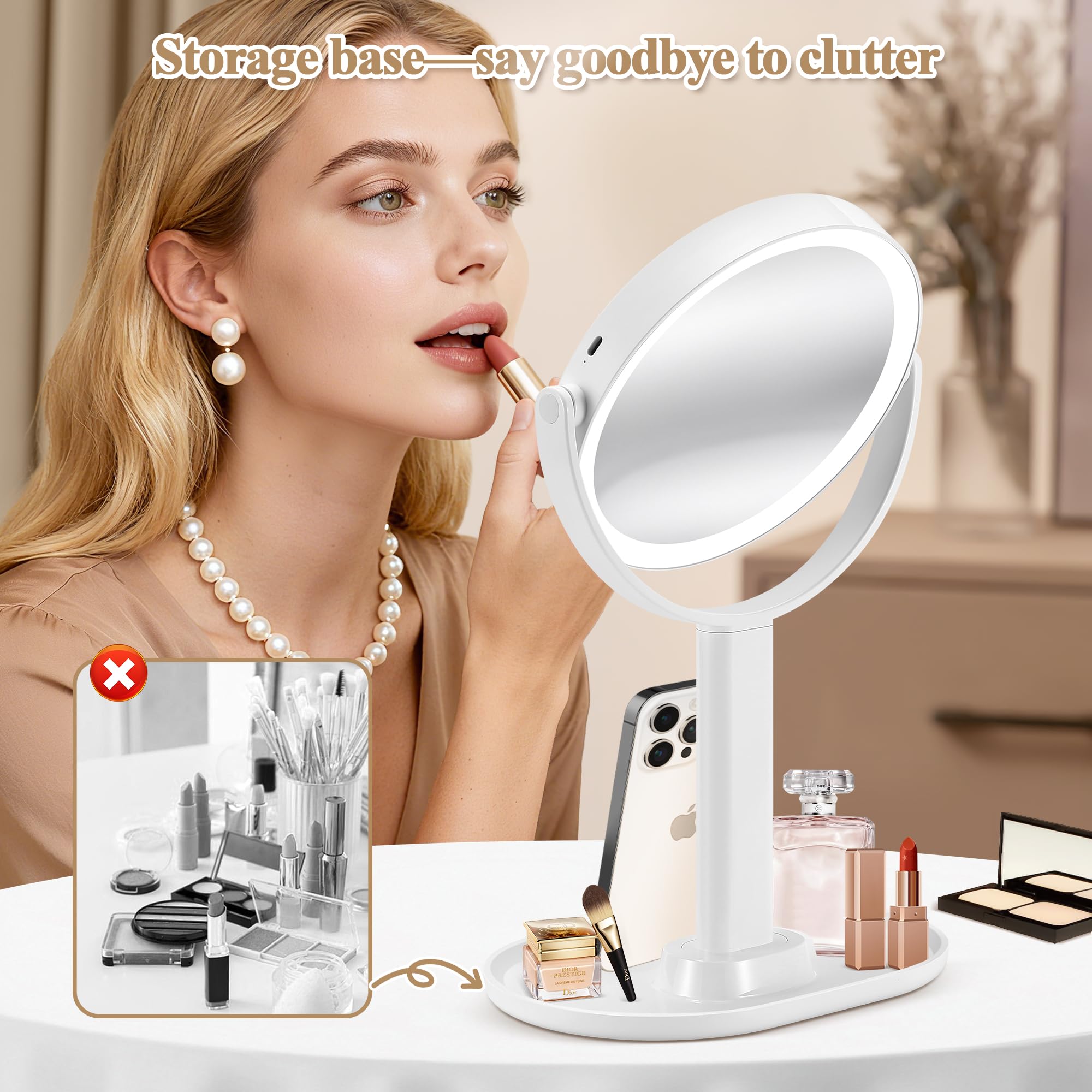 MOMOKUBA mirror with 360° rotation enables easy angle adjustment for makeup