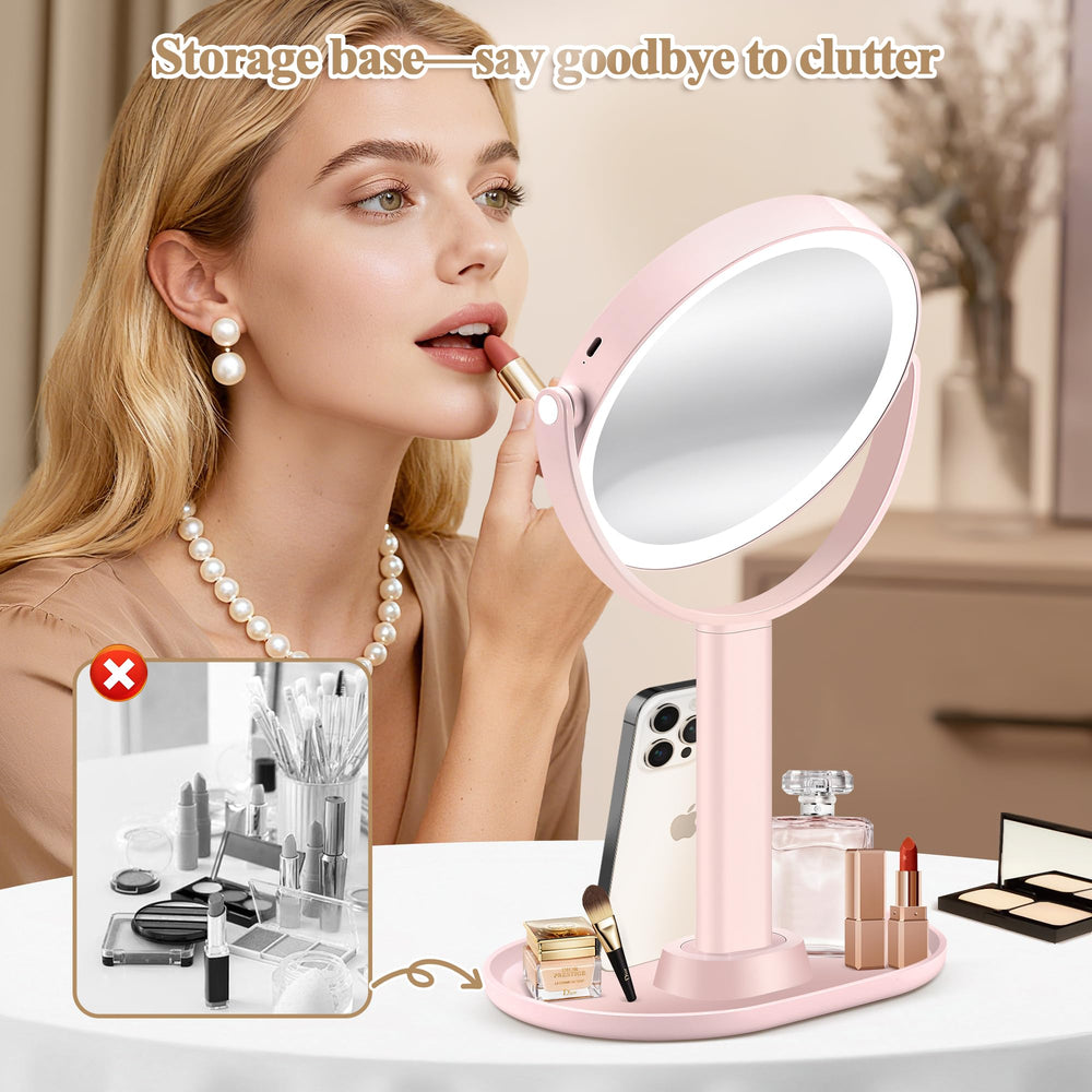 Momokuba makeup mirror lights 20x magnification for sharp eyeliner and brow detail.