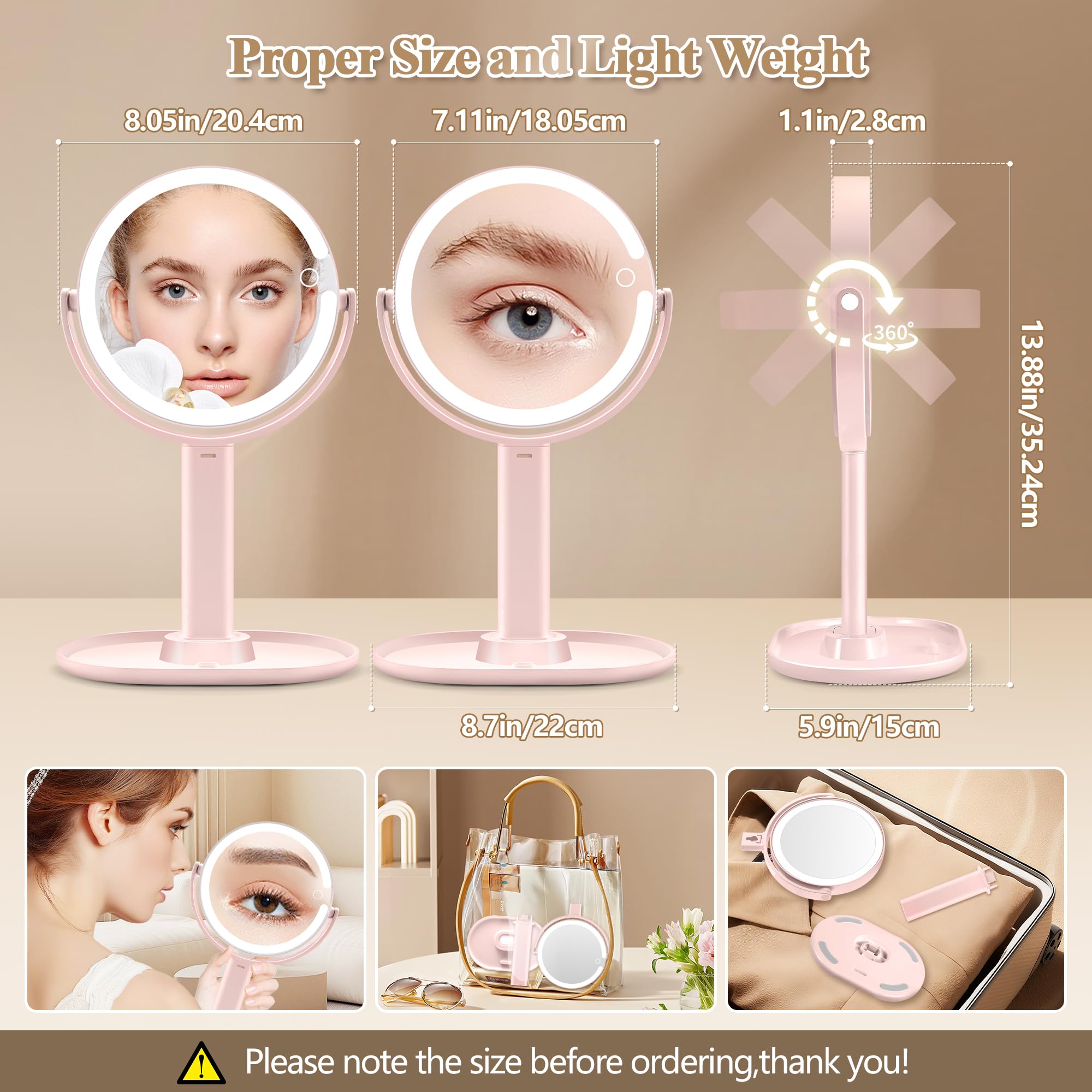 Momokuba makeup mirror lights with 3 color LED for natural to warm lighting.