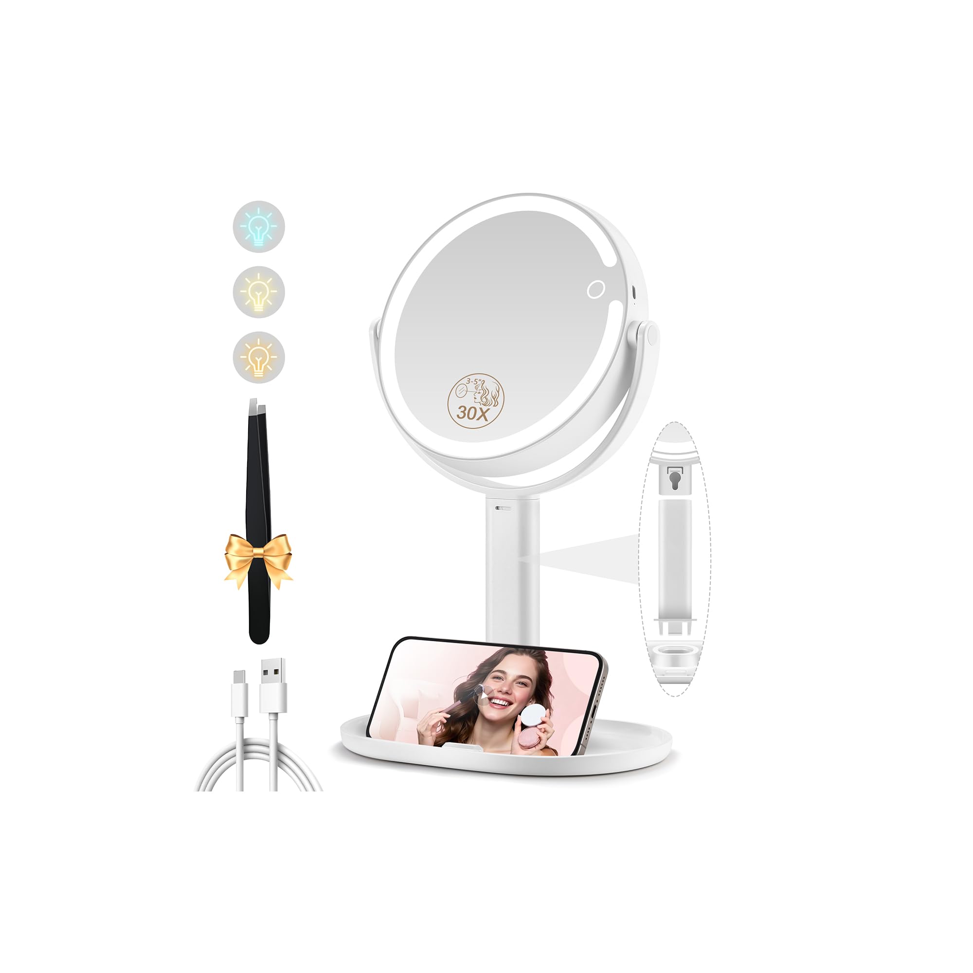 MOMOKUBA makeup mirror lights front view for daily grooming.