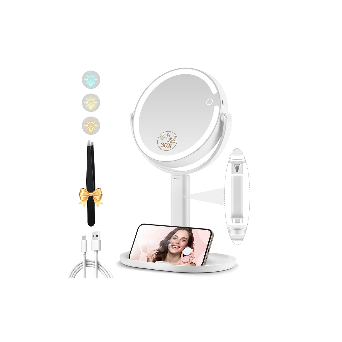 MOMOKUBA makeup mirror lights front view for daily grooming.